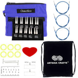 ChiaoGoo Twist Red Lace Shorties 2 & 3-Inch Large Blue 7230-S Interchangeable Knitting Needle Set, 10-Pairs Sizes US 4, 5, 6, 7, 8, Stainless Steel with 3 Cords with Project Bag ChiaoGoo