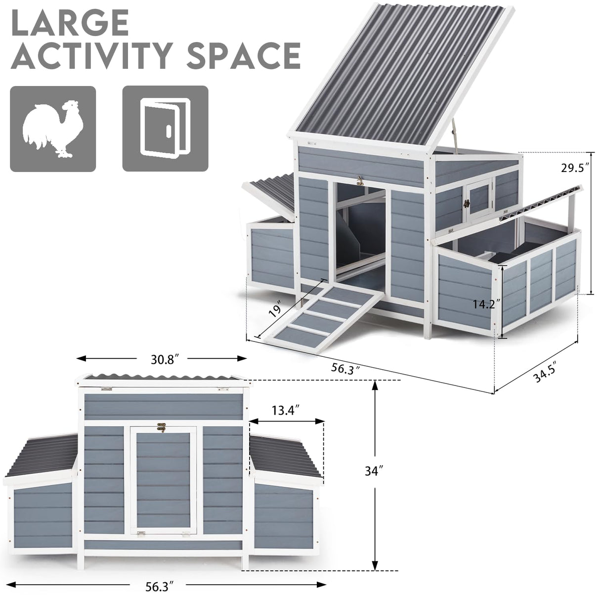 U-MAX Chicken Coop, 56" Large Wooden Chicken Hutch with 6 Nesting Boxes, Outdoor Hen House Chicken Cage U-MAX
