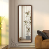 LVSOMT 63"×22" Solid Wooden Full Length Mirror, Wood Full Body Mirror, Large Standing Floor Mirror, Stand-up or Wall-Mounted, Dressing Mirror for Bedroom, Rustic Mirror, Walnut LVSOMT