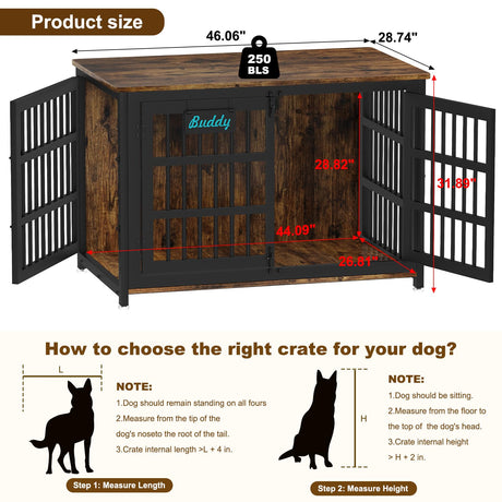 EasyCom XXL Dog Crate Furniture with Name Tag, Heavy Duty Dog Kennel Indoor for Large Dogs, Escape-Proof and Chew-Proof Dog Cage for high Anxiety Dog, Decorate House as TV Stand, End Table EasyCom