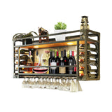 RAJYQODIS Hanging Metal Wine Rack with LED Light, 2 Tier Rustic Industrial Wine Glass Holder, Multifunctional Bar Liquor Bottle Display Storage, Wall Mounted/Hanging Installation (47.24in/120cm) RAJYQODIS