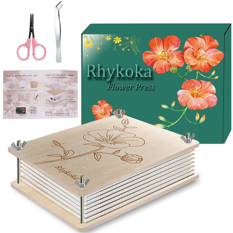 Rhykoka Professional Flower Press, 8 Layers 6.3x8.3 inch (16x21cm) Wooden Flower Press Kit/Flower Pressing for Kids Adults, Great Gift for DIY Flowers Lovers (Wooden) Rhykoka