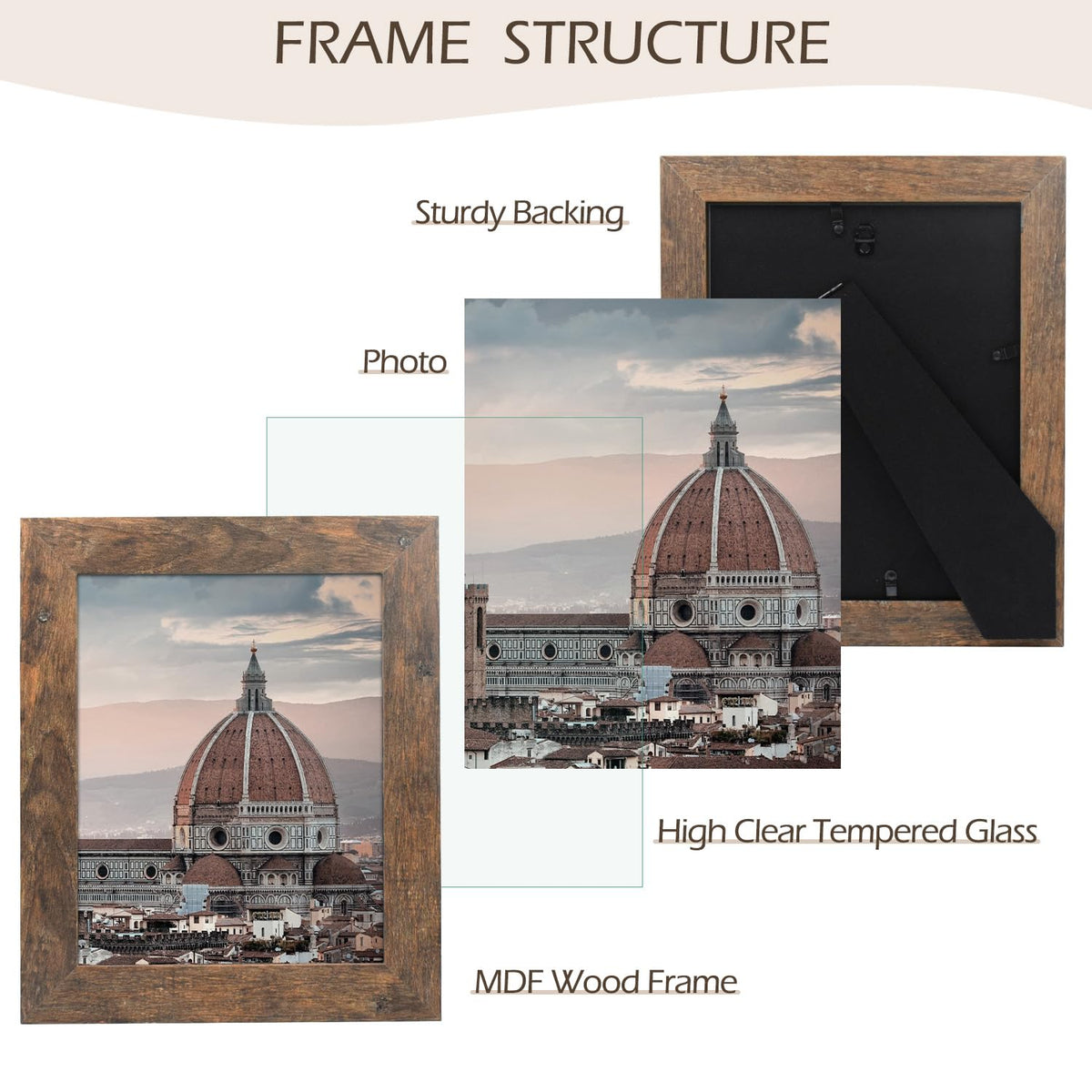 Golden State Art, 8x10 Picture Frame - Country Wood Grain Style - Tabletop Display, Back Hangers for Wall Display - Great for Photos, Gift, Pictures, Wedding, Portraits (2 Pack, Brown) Golden State Art