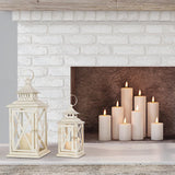 Lanterns Decorative Outdoor&Indoor, Set of 2 (14"&10") Beige Metal Lantern Decor with Glass, Candle Holder for Porch, Patio, Garden, Balcony, Wedding, Table Centerpiece NEEDOMO