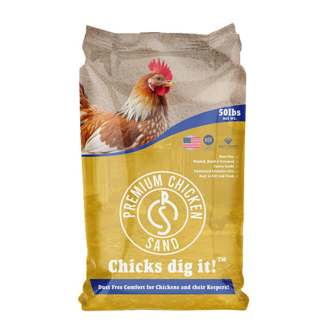 Premium Chicken Sand, 50 lb Bag Odor Eliminating Bedding for Chicken Coops, Nesting Boxes & Runs Premium Chicken Sand