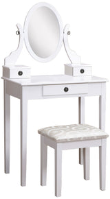 Roundhill Furniture Moniya White Wood Vanity Table and Stool Set (3415WH) Medium Roundhill Furniture