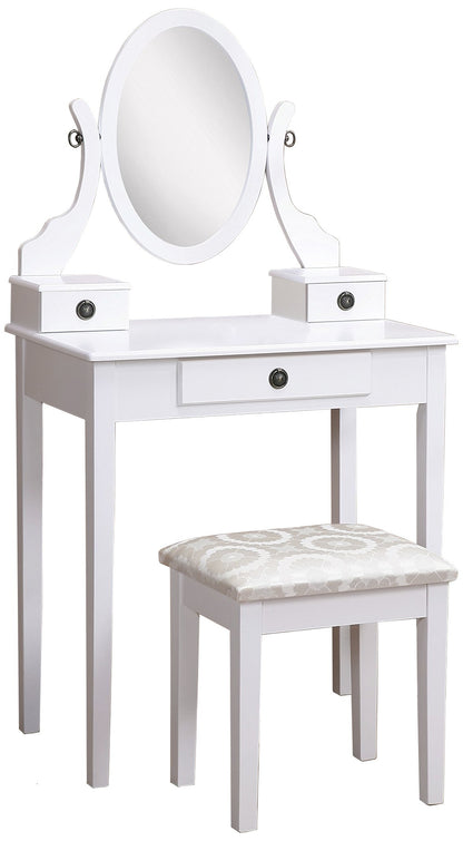 Roundhill Furniture Moniya White Wood Vanity Table and Stool Set (3415WH) Medium