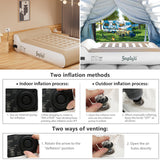 Gaglojti 16" Queen Air Mattress Full with Built in Pump for Camping,Portable Blow up Mattress with Carry Bag,High-Speed Pump,Luxury Inflatable Mattress Comfort Flocked Airbed for Guest,Home(Khaki) Gaglojti