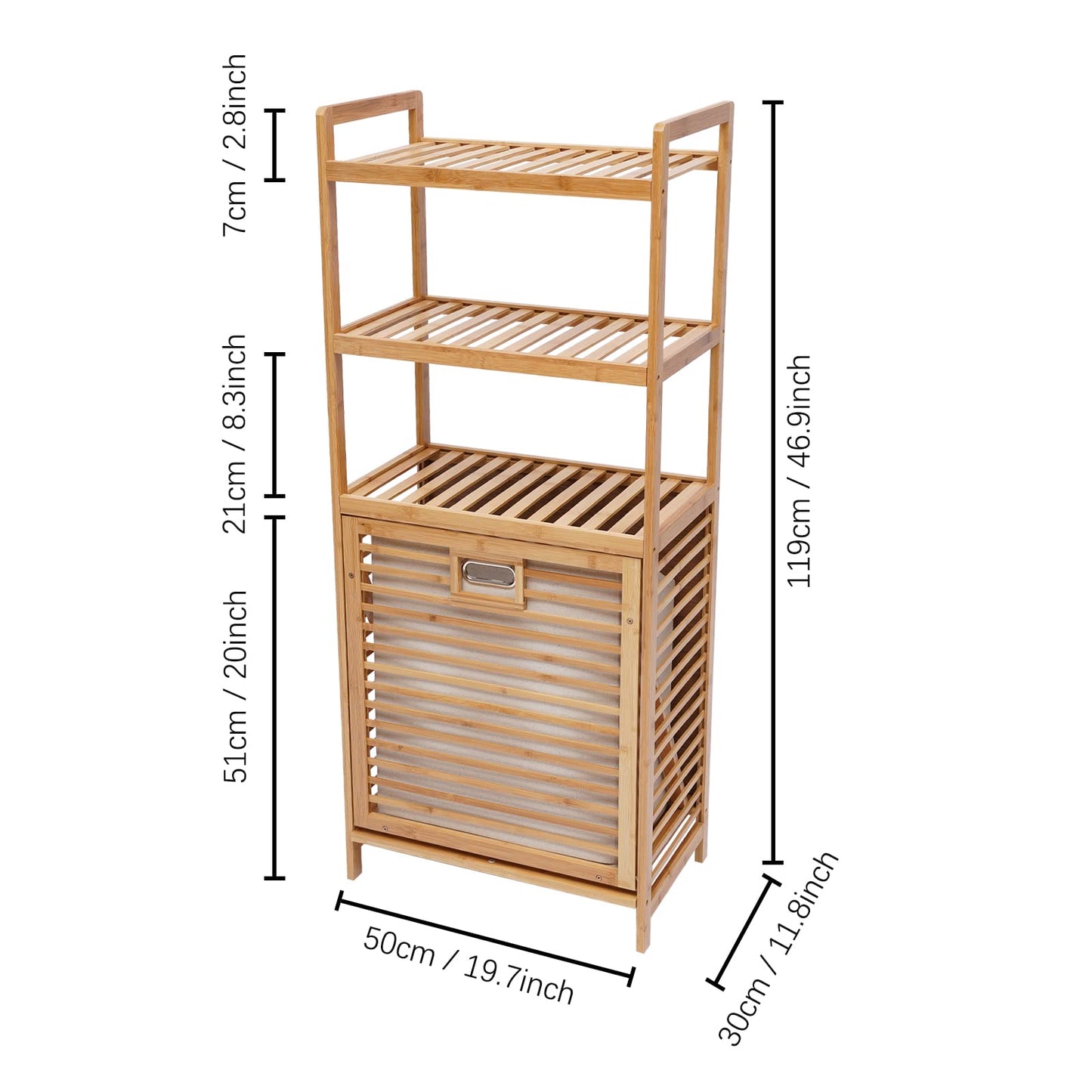 Bamboo Laundry Hamper with Rack,Laundry Basket with 3 Shelves,Laundry Hamper Cabinet Organizer,Wooden Laundry Sorter,Bathroom Storage Shelf Cabinet with Tilt Out Basket Clothes Bag for Laundry Room