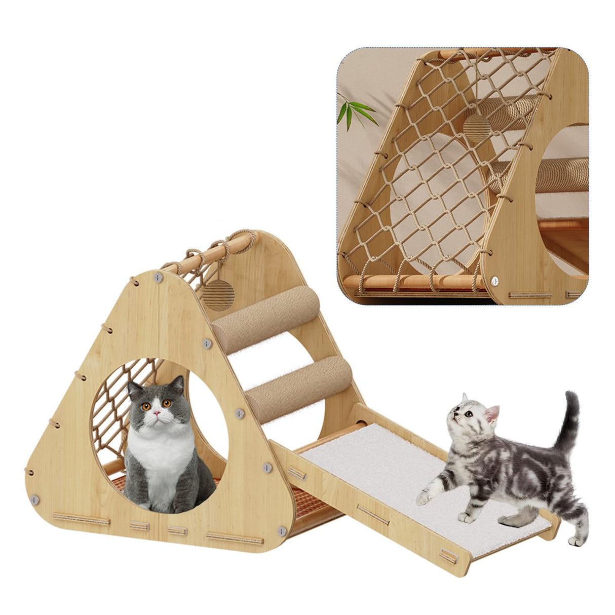 Wooden Cat Tree Tower for Indoor Cats, Scratching Post, Modern Cat Tree Cat Condo, Double-Sided Mat, Ladder with Anti-Scratch Pads, Climbing Web Compact Design (Normal) KWOJU