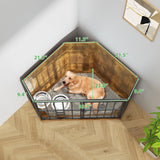 MODCART Medium Dog Crate Furniture, 42” Heavy Duty Corner Dog Crate with 2 Stainless Steel Bowls, Dog Kennel Furniture Style House, Wooden Decorative Pet House End Side Table, Chew-Resistant, Rustic MODCART