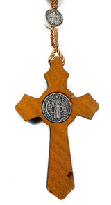 Nazareth Store Wood Beads Rosary Necklace Saint Benedict Medal & Catholic Cross Religious Prayer Chaplet String Handmade - Velvet Bag Nazareth Store