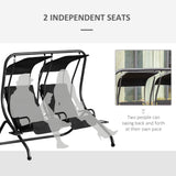 Outsunny Patio Swing Chair with 2 Separate Seats, Outdoor Swing Glider with Removable Canopy and Cup Holders, for Porch, Garden, Poolside, Backyard, Black Outsunny