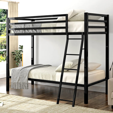 Allewie Metal Bunk Bed Twin Over Twin Size for Junior & Adults with Ladder and Heavy Duty Guardrail, Small Space Saving Design for Bedroom Kid Room and Dorm, Black Allewie