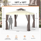 Patio Gazebo Tent Outdoor Canopy Shelter 10'x10' w/Mosquito Netting with 100 Square Feet of Shade for Garden, Backyard Deck and Lawns GOJOOASIS