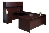 Boss Office Products Holland Series 71" Executive U-Shape Desk with Pedestal File Storage and Hutch, Mahogany Boss Office Products