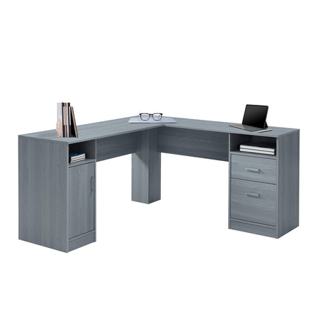 Techni Mobili Functional L-Shaped Computer Desk with storage, L is ⁠59.5" wide x 59.5" Long, Grey Techni Mobili