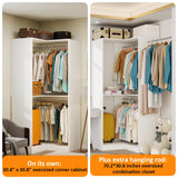 Vomavex Corner Closet System with 3 Hanging Rods, 30.8”-70.2” L Shaped Freestanding Closet Organizer for Walkin Closet, Corner Wardrobe, White vomavex