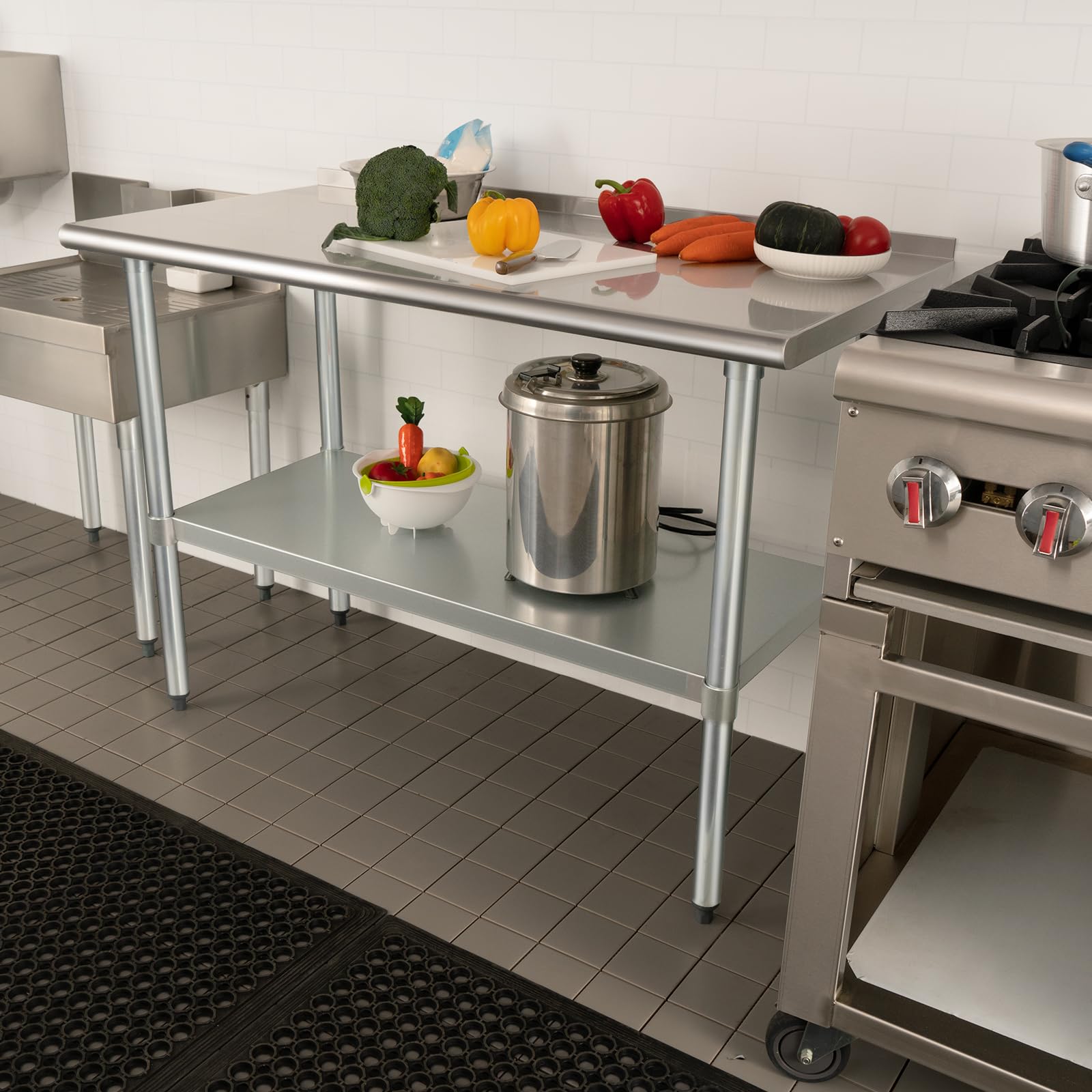 HARDURA Stainless Steel Table Prep & Work Table 24 x 48 Inches NSF Heavy Duty Commercial with Undershelf and Backsplash for Restaurant Kitchen Home and Hotel - WoodArtSupply