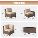 Aoxun 6 Pieces Patio Furniture Set Wicker Rattan Outdoor Sectional Conversation Set with Coffee Table and 4” Thickened Cushions, Beige (Waterproof Cover Included) Aoxun