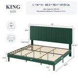 Allewie King Bed Frame, Velvet Upholstered Platform Bed with Adjustable Vertical Channel Tufted Headboard, Mattress Foundation with Strong Wooden Slats, Box Spring Optional, Easy Assembly, Green Allewie