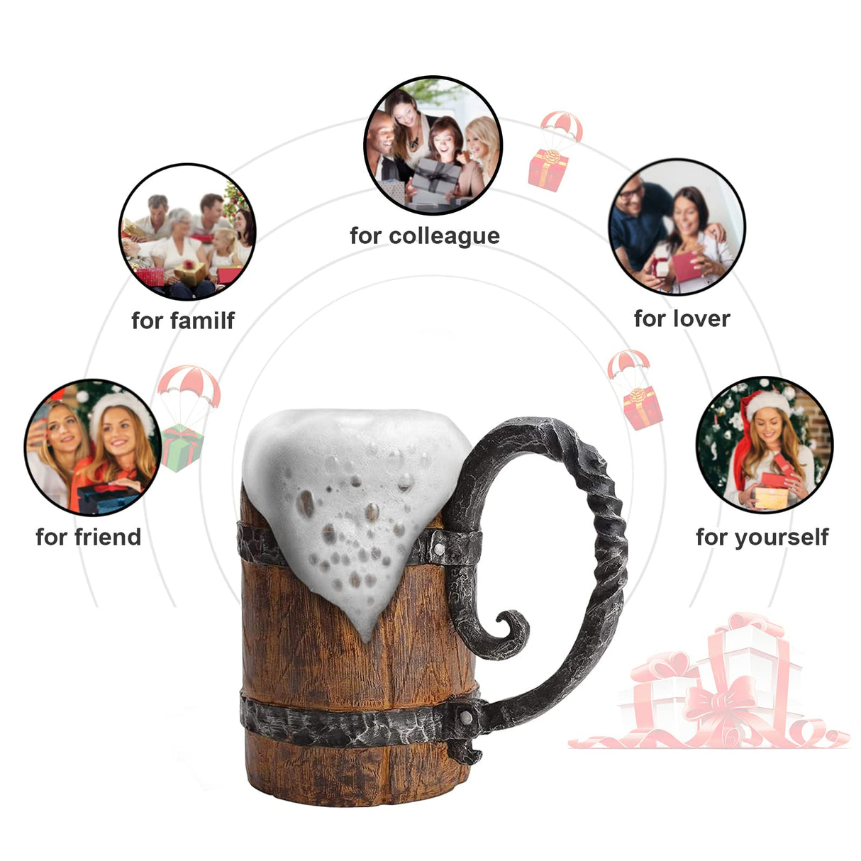 Kndatle Handmade Wooden Barrel Beer Mug, Bucket Shaped Drinkware with Handle, Stainless Steel Double Wall Cocktail Mug for Bar Restaurant, Vintage Bar Accessories (18 oz) VORAGA