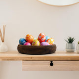 SAMGUYUE Wooden Bowls Round Decorative Paulownia Wood Centerpiece Bowls for Home Decor Blackened Fruit Bowl for Coffee Table Key Tray for Entryway Moss Holder (Black) SAMGUYUE