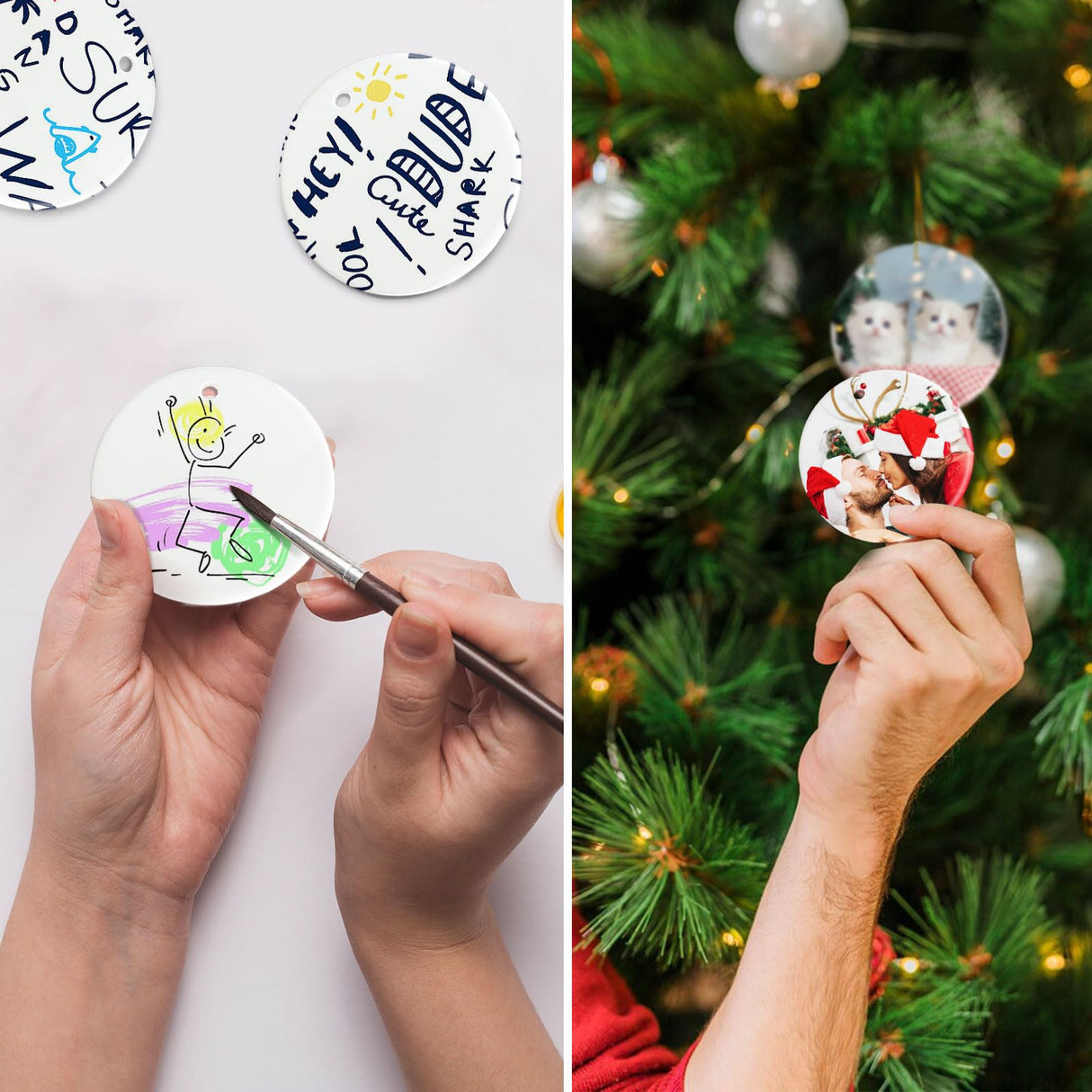 Sublimation Ceramic Ornaments ‌Personalized White Round Porcelain Ornaments for Xmas Tree - Bulk Ceramic Discs, Sublimation Ornament Blanks Ideal for Heat Press Printing (4, Round) WTQR