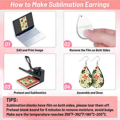 30 Pieces Sublimation Blank Earrings, Modacraft Sublimation Printing Earrings Unfinished Teardrop Heat Transfer Earring Pendant with Earring Hooks and Jump Rings for Jewelry DIY Making.