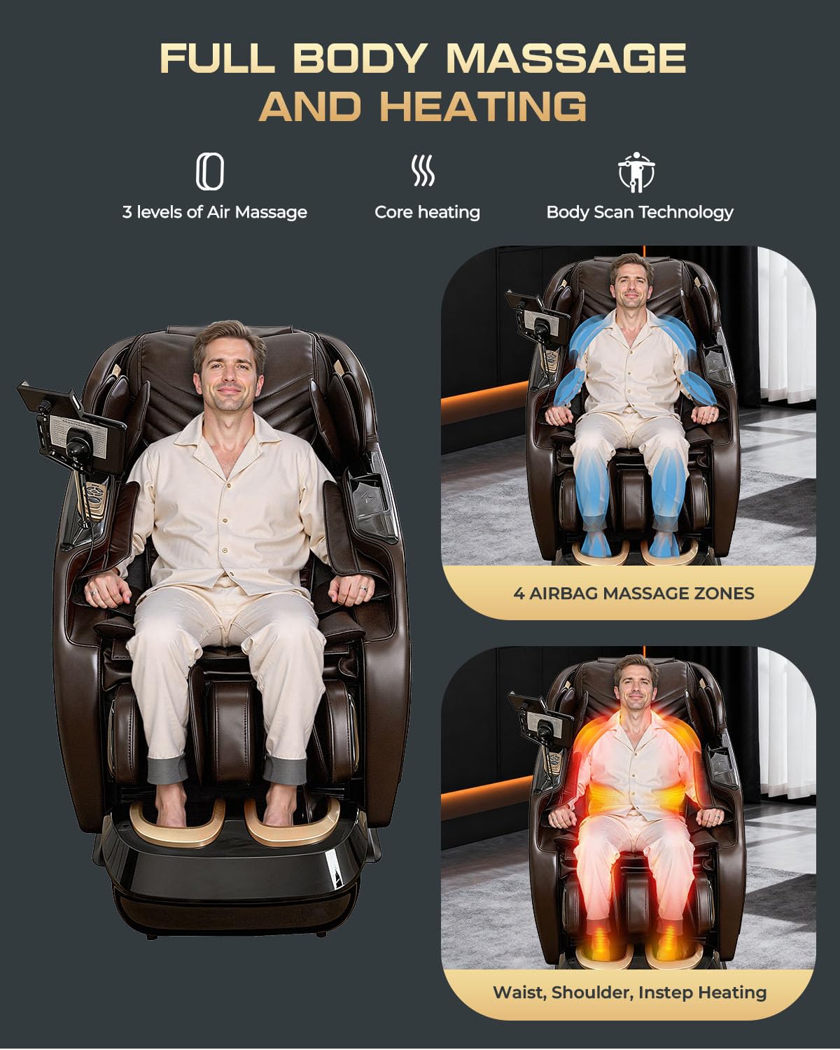 4D Massage Chairs Full Body,Zero Gravity SL-Track Shiatsu Massage Chair Recliner,Core Heating,20 Massage Techniques,Deep Yoga Stretch,Foot Rollers, Ai Voice,Touch Screen,Wireless Charging armali