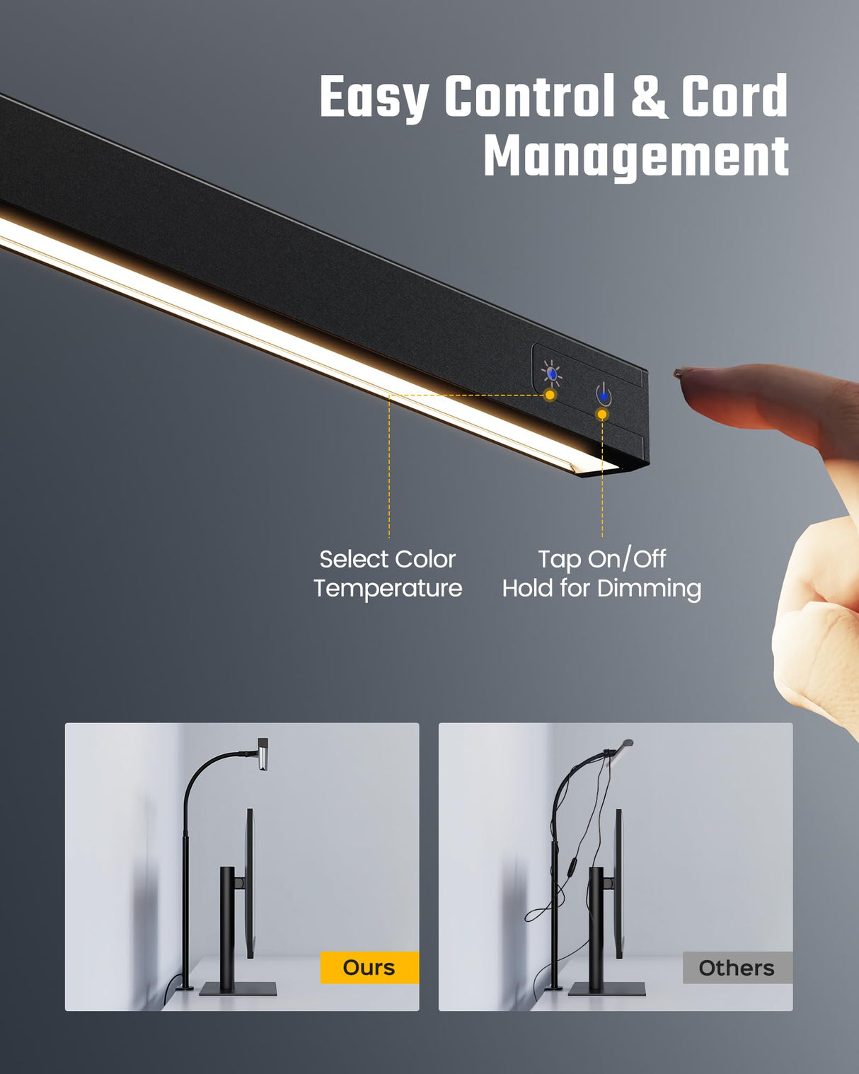 SUPERDANNY LED Desk Lamp for Office Home, Eye-Caring Desk Light with Adjustable Gooseneck, 12W Touch Control Dimmable Brightness, Architect Clamp Lamp with USB Adapter for Reading Study Workbench SUPERDANNY