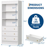 GarveeHome Bookshelf with Drawers 70.8" Fluted Bookcase, White Bookshelf 6 Tier Bookcase with Storage, Tall Book Shelf with Waved Design, Storage Cabinet with Open Shelf for Living Room Office GarveeHome