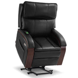 MCombo Power Lift Recliner Chair Sofa with Massage and Heat, Adjustable Headrest for Elderly People, Solid Wood Armrest, USB Ports, Side Pockets, Faux Leather 7917 (Black, Medium) MCombo