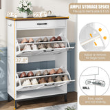 Shoe Cabinet Storage for Entryway Hidden Shoes Storage Cabinet Farmhouse Narrow Shoe Organizer Cabinet with 2 Flip Drawers, Free Standing Slim Shoe Cabinet for Door Entry, Foyer, Hallway, White Jocoevol