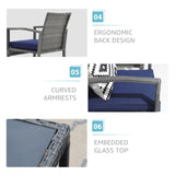 Patiorama 5 Piece Outdoor Patio Wicker Furniture Set, All Weather Grey PE Rattan Chair and Ottoman Footstool Set, W/Coffee Table, Cushions (Navy Blue) for Garden, Balcony, Porch, Space Saving Design Patiorama