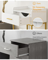 AEPOALUA Nightstand with Charging Station,Bedside Table with Drawer and 2 Shelf Storage, Small Side Table, Modern White Night Stand, Tall End Table for Bedroom, Living Room (White-Gold Legs) AEPOALUA