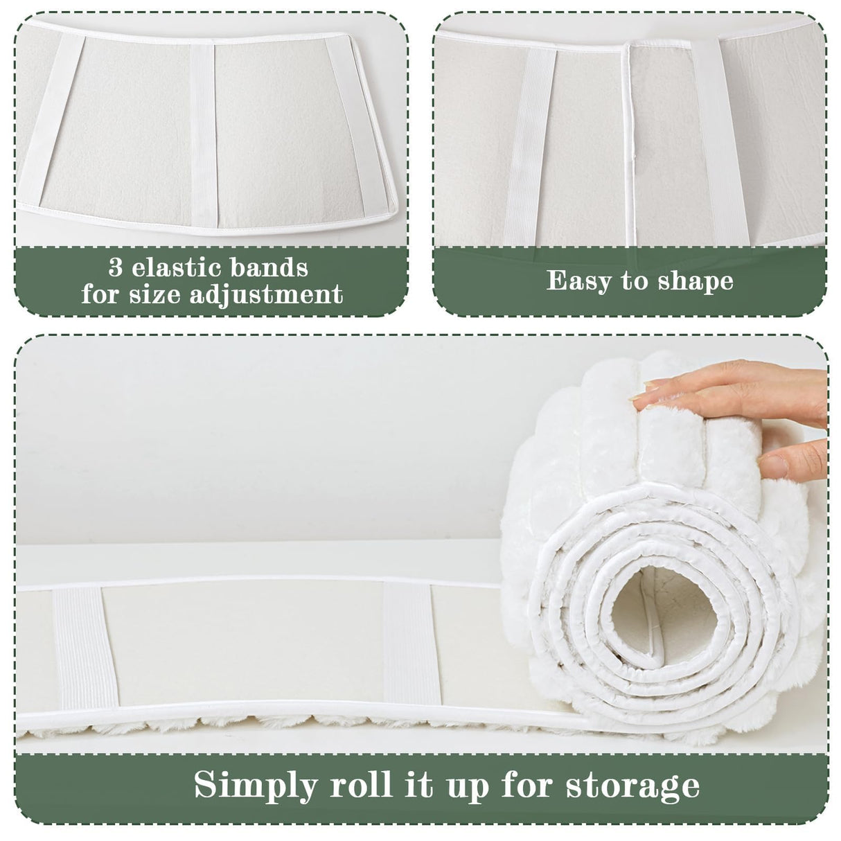 Bunny Chorus Christmas Tree Collar, Rustic White Luxury Plush Faux Fur Tree Collar with Stripe Textured Pattern, Soft Fluffy Xmas Tree Ring Boho Tree Skirt for Holiday Decorations Indoor Home Decor Bunny Chorus