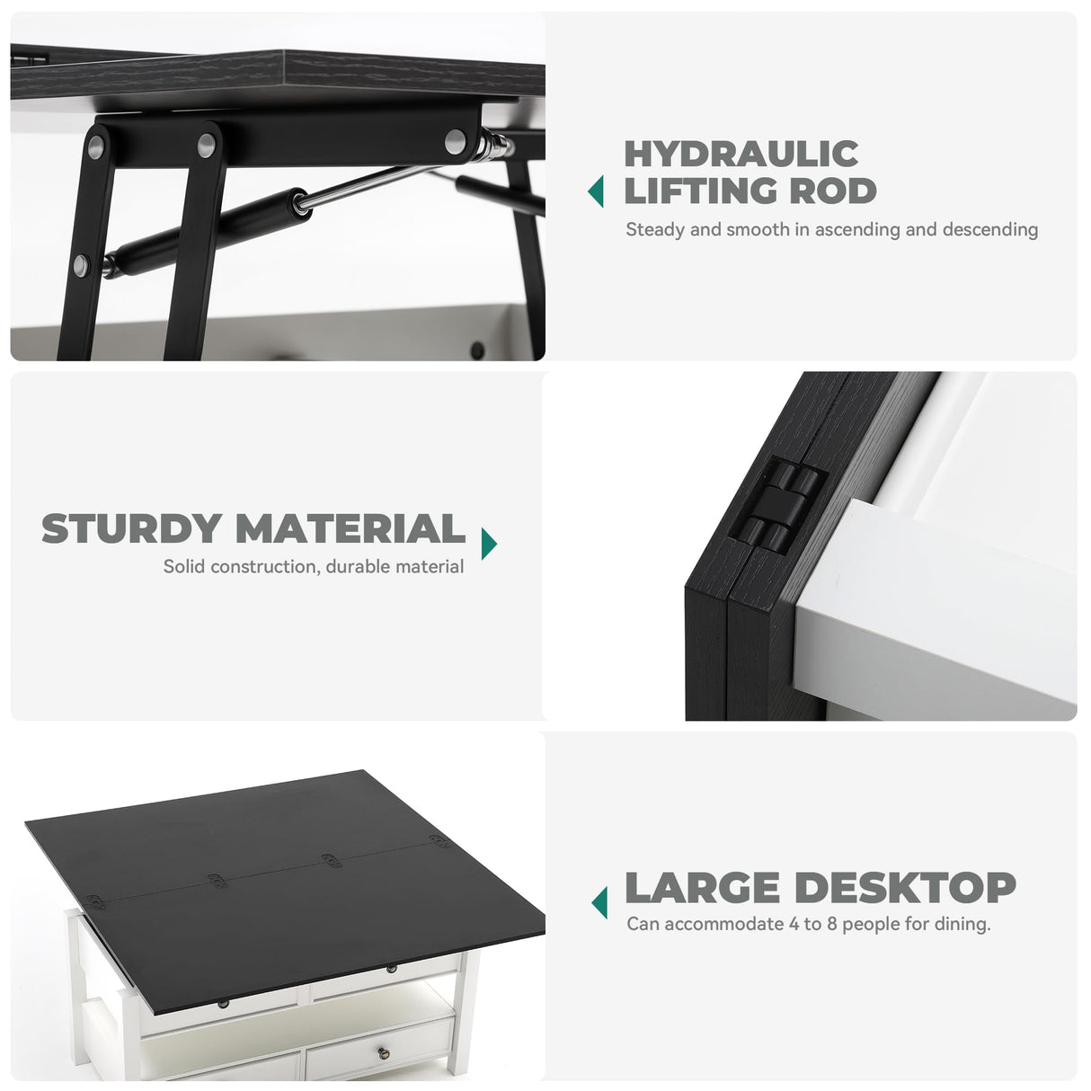 YITAHOME Coffee Table Lift Top, 4 in 1 Multi-Function Convertible Coffee Table with Drawers and Hidden Compartment, Converts to Dining Table for Living Room Home Office, Black Top YITAHOME