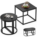GreenForest Coffee Table Oval 3pcs Set, Modern Living Room Table with 2 End Tables, Small Center Table with Metal Frame for Home Apartment, Black GreenForest