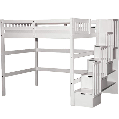 SCANICA Full Loft Bed with Unique Stairway and Storage in White Solid Wood SCANICA