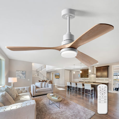 FXZZ 52 Inch Ceiling Fans with Lights and Remote, Quiet Reversible DC Motor and 3 Color LED Light, 3 Blades 6 Speed Wood Ceiling Fan for Farmhouse Living Room Bedroom Dining Room Workroom Study FXZZ