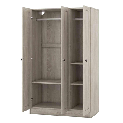 ATY 3-Door Wardrobe Closet with Shelves and Hanging Rod, Wooden Freestanding Armoire, Clothes Organizer Cabinet for Bedroom, Guestroom, Gray