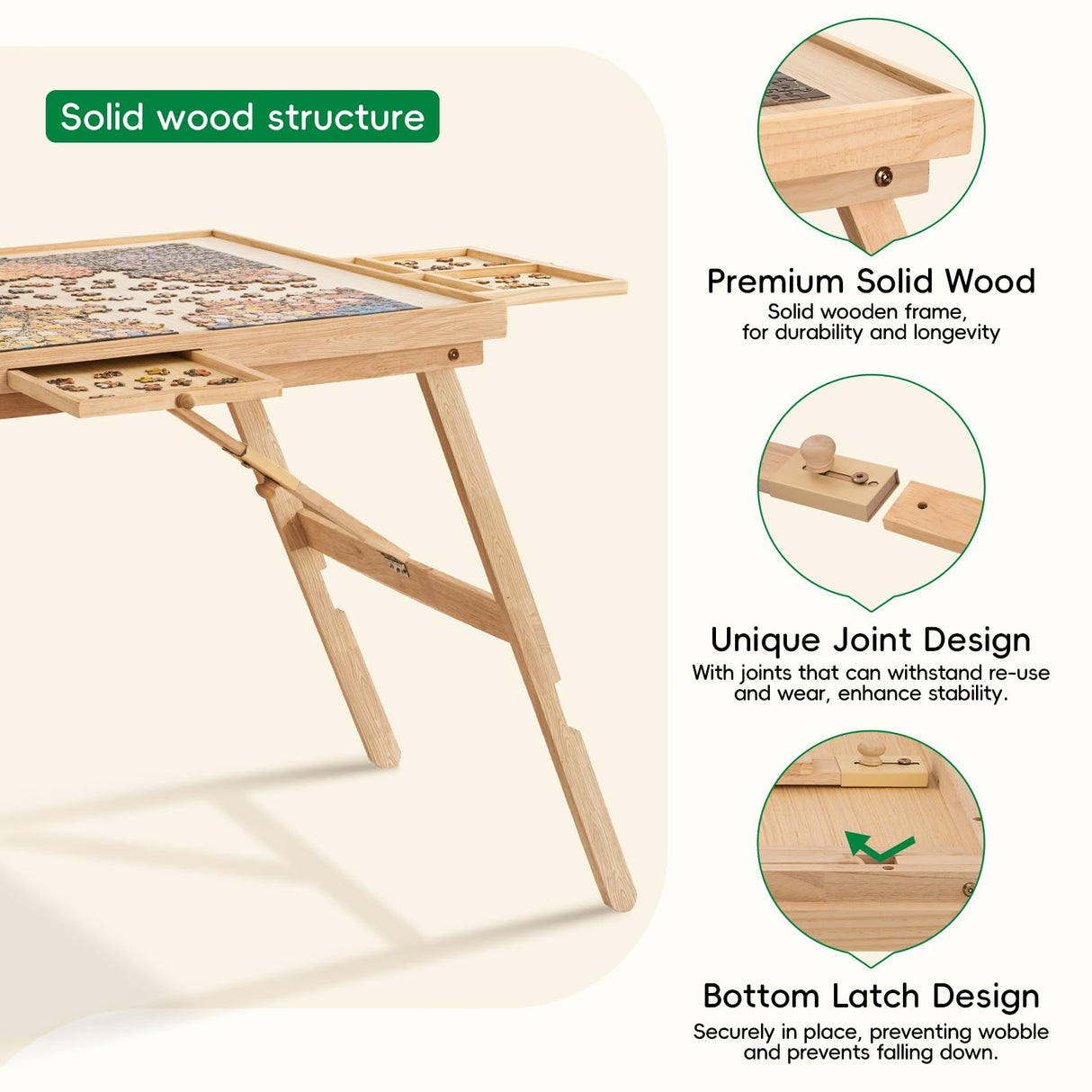 TEAKMAMA Puzzle Table 27.6" H Tall 1500 Pieces Puzzle Board with Drawers, 34.2" x 26.5" Wood Folding Jigsaw Table with Legs and Cover, Jigsaw Board for Adults, Nature TEAKMAMA