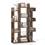 Giantex Rustic Brown 7-Cube Tree Bookshelf with 13 Open Shelves - Stylish Corner Storage Organizer for Living Room and Study Giantex