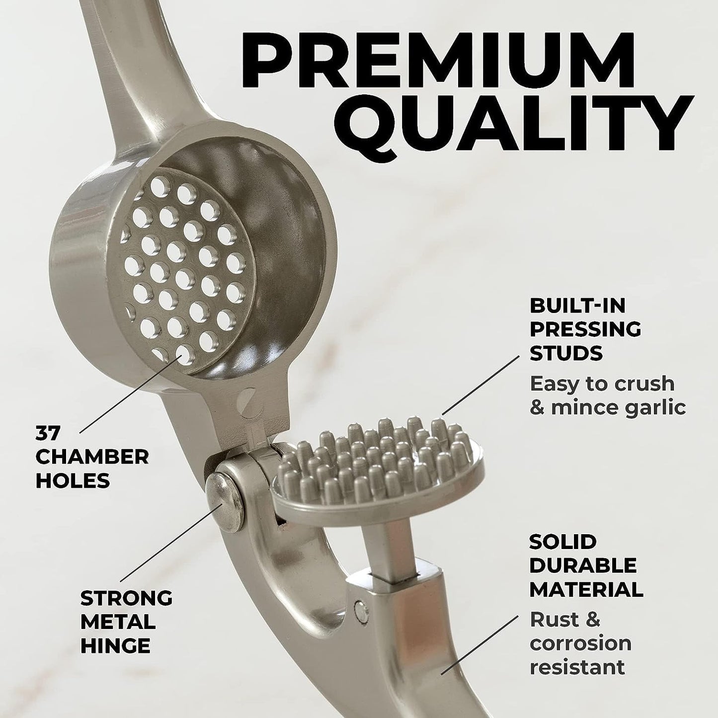 Zulay Kitchen Premium Garlic Press Set - Rust Proof & Dishwasher Safe Professional Garlic Mincer Tool - Easy-Squeeze, Easy-Clean with Soft, Ergonomic Handle - Silicone Garlic Peeler & Brush (Silver)