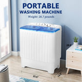 BANGSON Portable Washing Machine, Mini Twin Tub Washer and Dryer Combo with 17.6 lbs Large Capacity, Portable Washer for Apartment, Dorm, RV, Camping, Home, 25.6x14.2x28.8 inches, White & Blue BANGSON