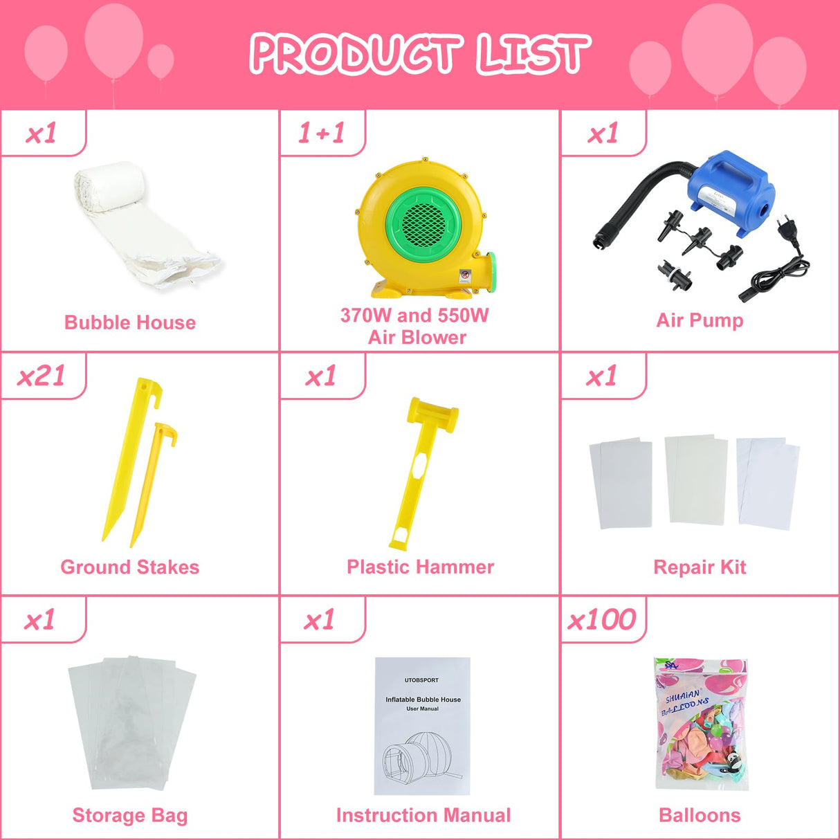 TPU Inflatable Bubble House 10 FT - Upgraded Double Air Duct, Commercial Balloon Bounce House Ball Pit, Bubble Tent Dome Playground Set, with Double Blower for Backyard Birthday Party -Transparent UTOBSPORT