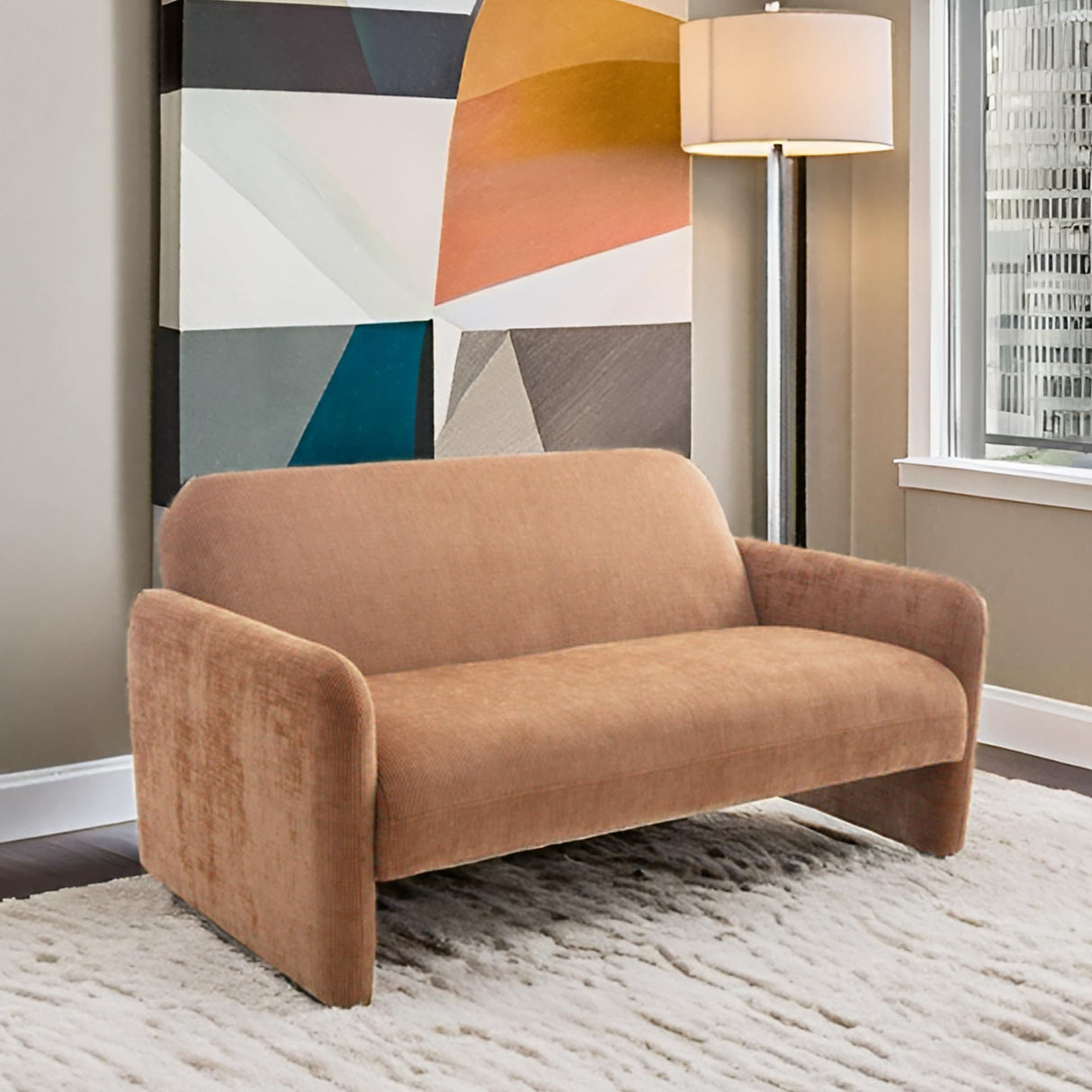 ROCITY Brown Loveseat Sofa 55'' Small Love Seat Couch Chenille Fabric 2 Seater Sofa Couch Comfy Upholstered Modern Leisure Loveseat Couches for Home Living Room Bedroom ROCITY