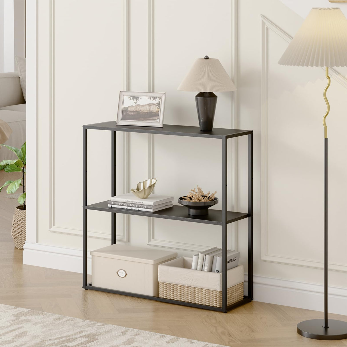 TIQLAB Small Entryway Table, 29.5" Narrow Console Table with Shelves, Sofa Table, Couch Table, Side Table, Entry Table for Hallway, Living Room, Small Space, Black TIQLAB