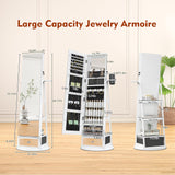 TJYGO 360° Swivel Jewelry Cabinet with Mirror, 6 LED Lights, Rotatable Full Length Mirror with Jewelry Storage Shelf, Standing Jewelry Armoire Organizer, Foldable Makeup Shelf TJYGO